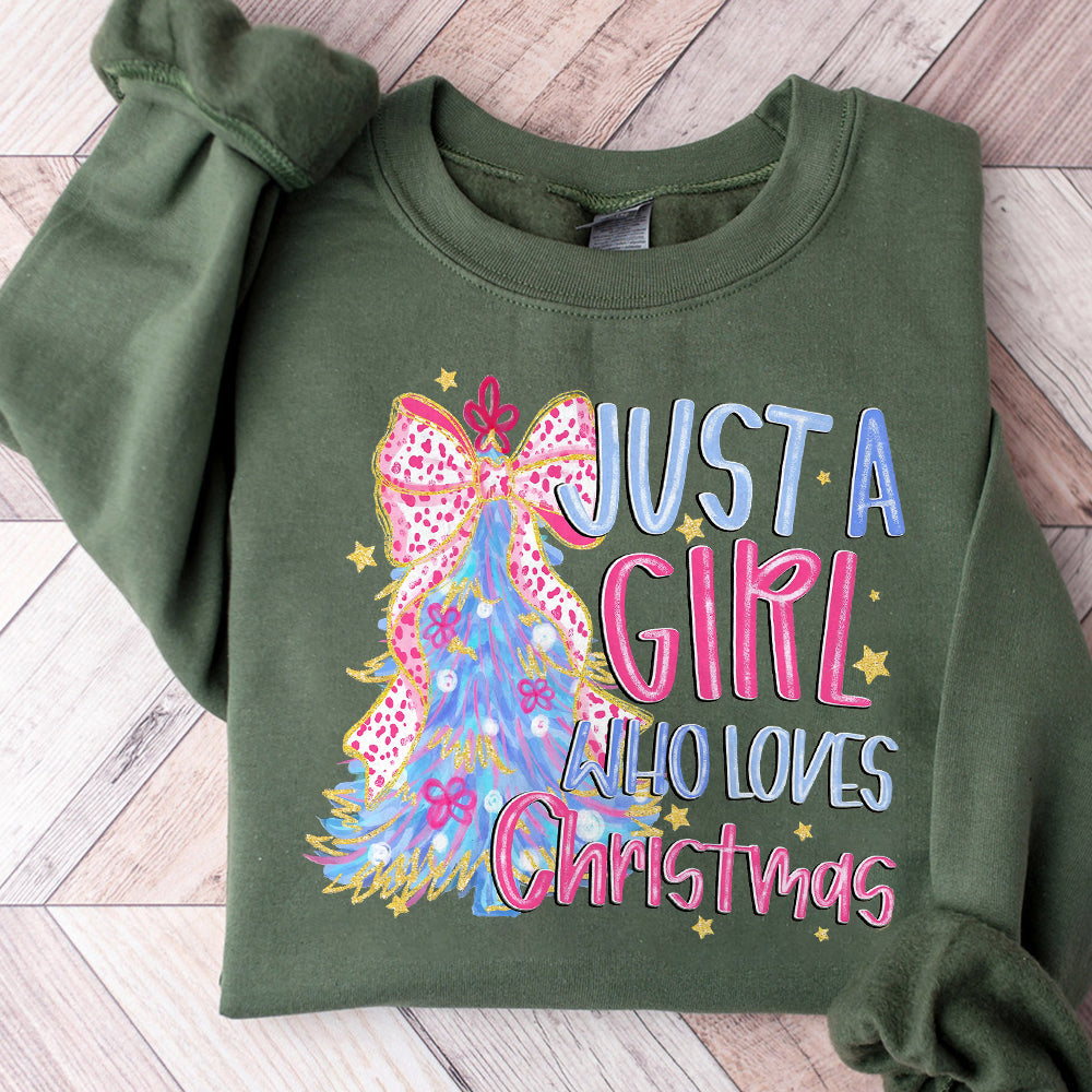 Colorful Glitter Just A Girl Who Loves Christmas Png, Christmas Png, Christmas Tree Coquette Png, Merry Christmas Png, Pink Christmas Png S90