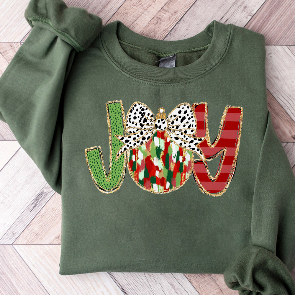 JOY Colorful Coquette glitter Christmas ornament png Christmas design dtf Christmas girls winter png santa design bow acrylic brushstroke S94
