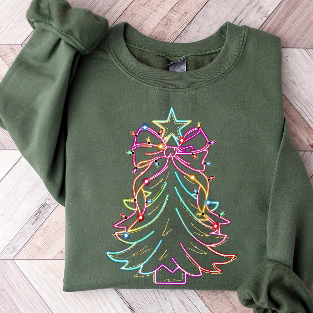 Neon Coquette Christmas Tree png, Neon Christmas png, Colorful Christmas Tree png, Hand Drawn, Christmas Bow png, Merry and Bright S138 SNA