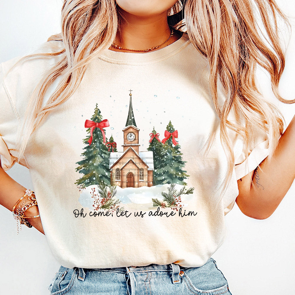 Oh Come Let Us Adore Him Png, Jesus Christmas PNG, Coquette Christmas Tree Png, Hand Drawn, Christian Christmas Png, Watercolor Christmas PNG1210 05 NPN