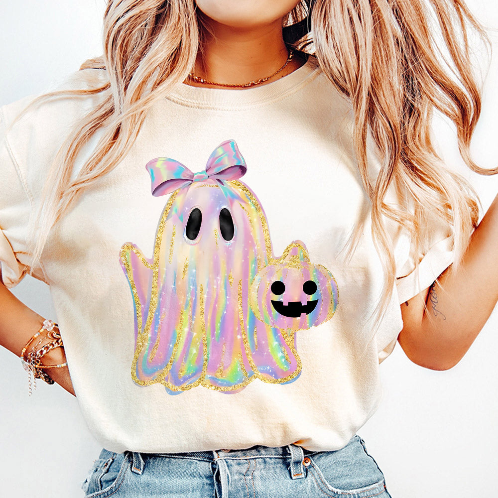 Iridescent Ghost Pumpkin PNG, Coquette Halloween Design, Iridescent Ghost Pumpkin Design, Halloween PNG, Girly Halloween Png, Cute Ghost Png PNG2309 05 NPN