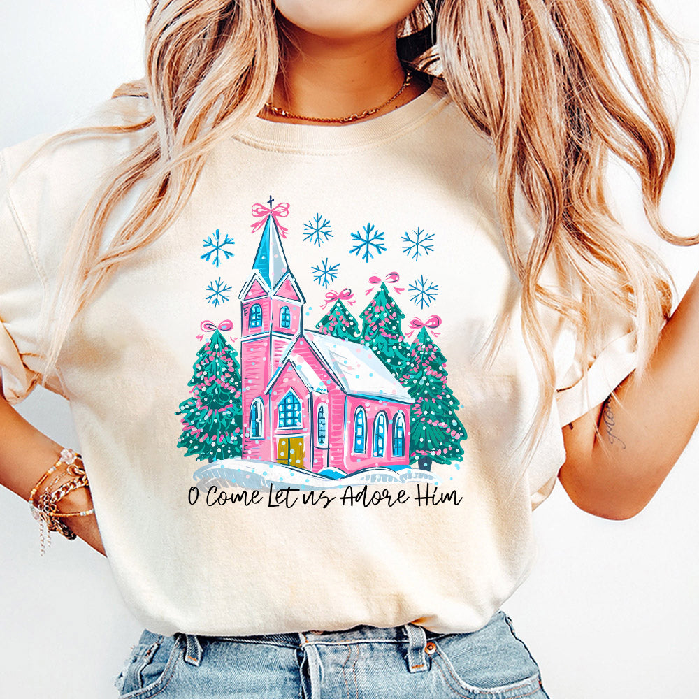 Oh Come Let Us Adore Him Png, Jesus Christmas PNG, Coquette Christmas Tree Png, Hand Drawn, Christian Christmas Png, Watercolor Christmas S29 VAA