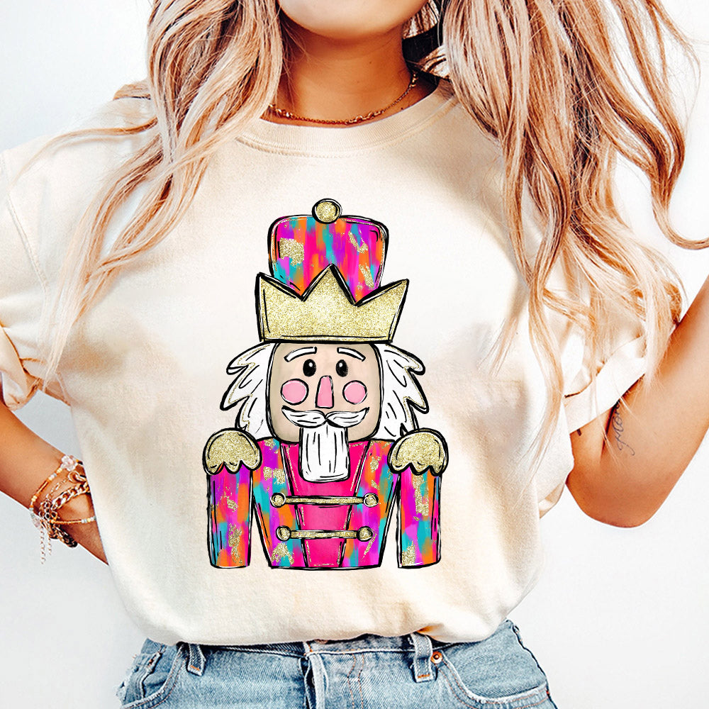 Christmas PNG Design Digital Download  Hand Drawn PNG File  Tshirt design  Colorful Preppy Nutcracker  Gold Glitter Foil  DTF S84 SACH26