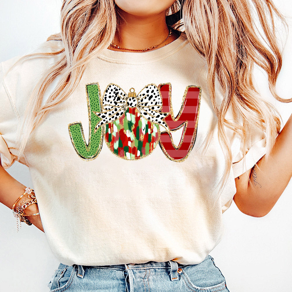 JOY Colorful Coquette glitter Christmas ornament png Christmas design dtf Christmas girls winter png santa design bow acrylic brushstroke S94