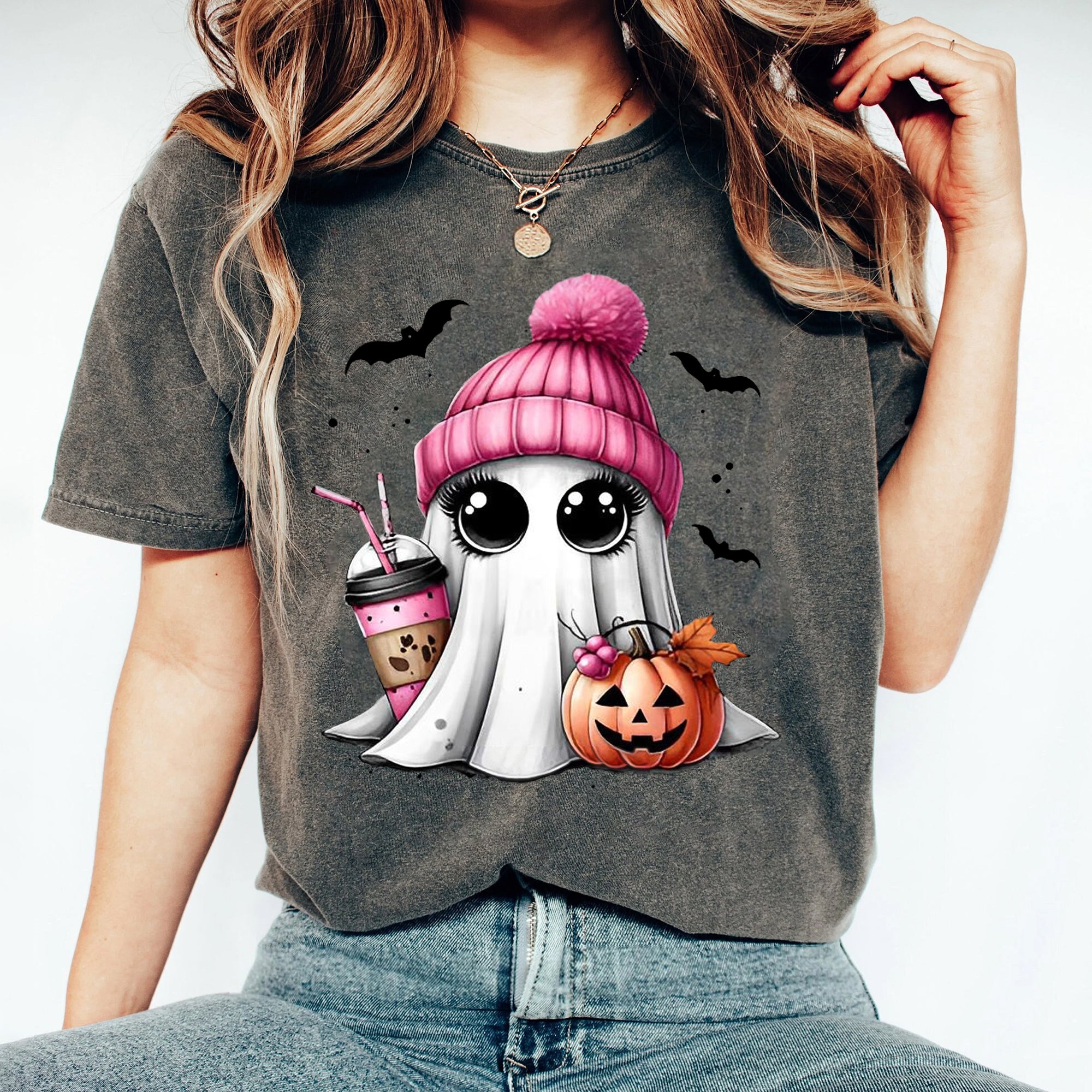 Pink Cute Ghost Coquette Bow Halloween Shirt, Halloween Ghosts Tshirt, Cute Ghost Shirt, Halloween Sweater, Halloween Party, Halloween Gift 1 FB2708