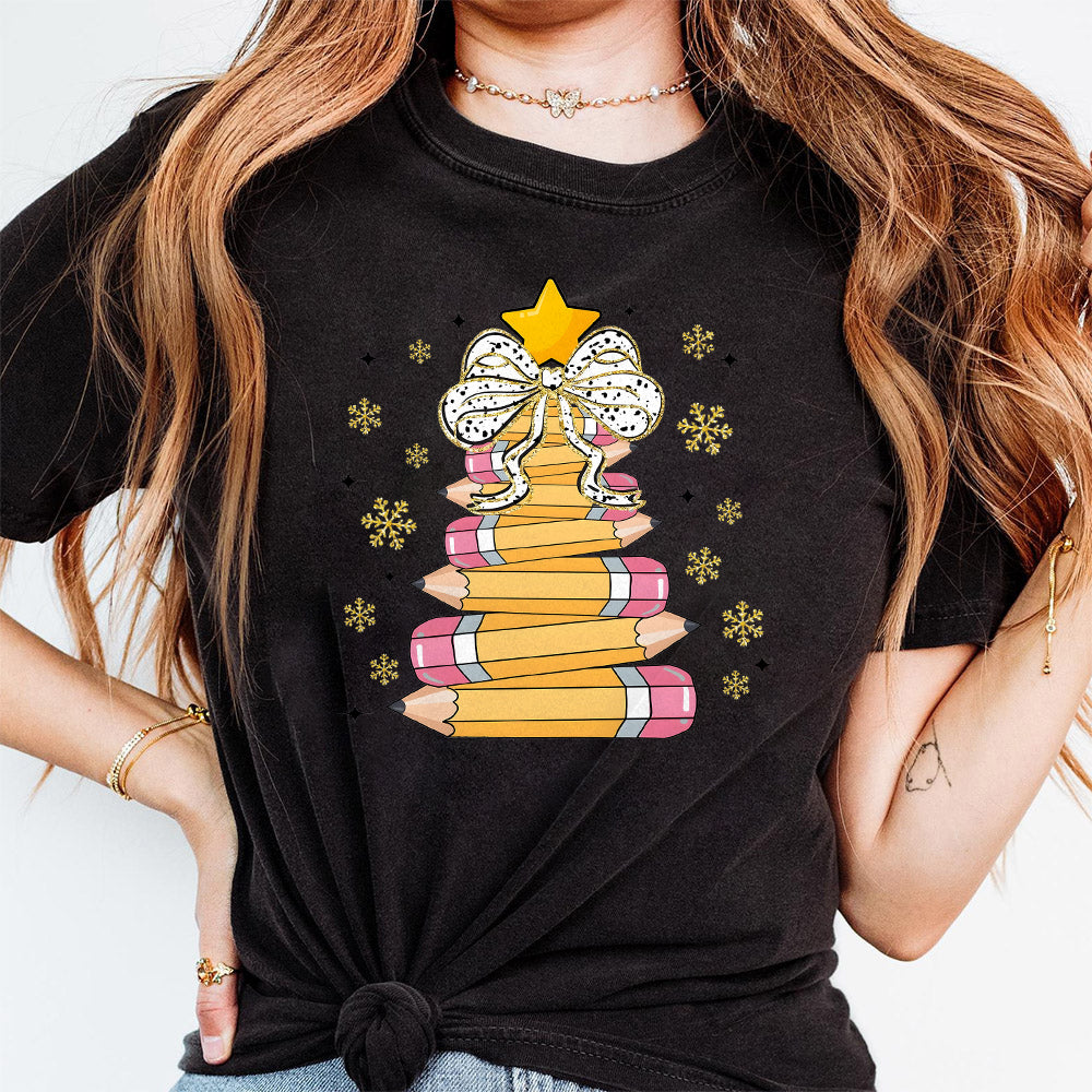 Christmas pencil tree teacher PNG, Crayon Tree Light Png, Gifts Student Shirt, Teacher Christmas Png, Christmas Gifts, Sublimation Design S68 BAA