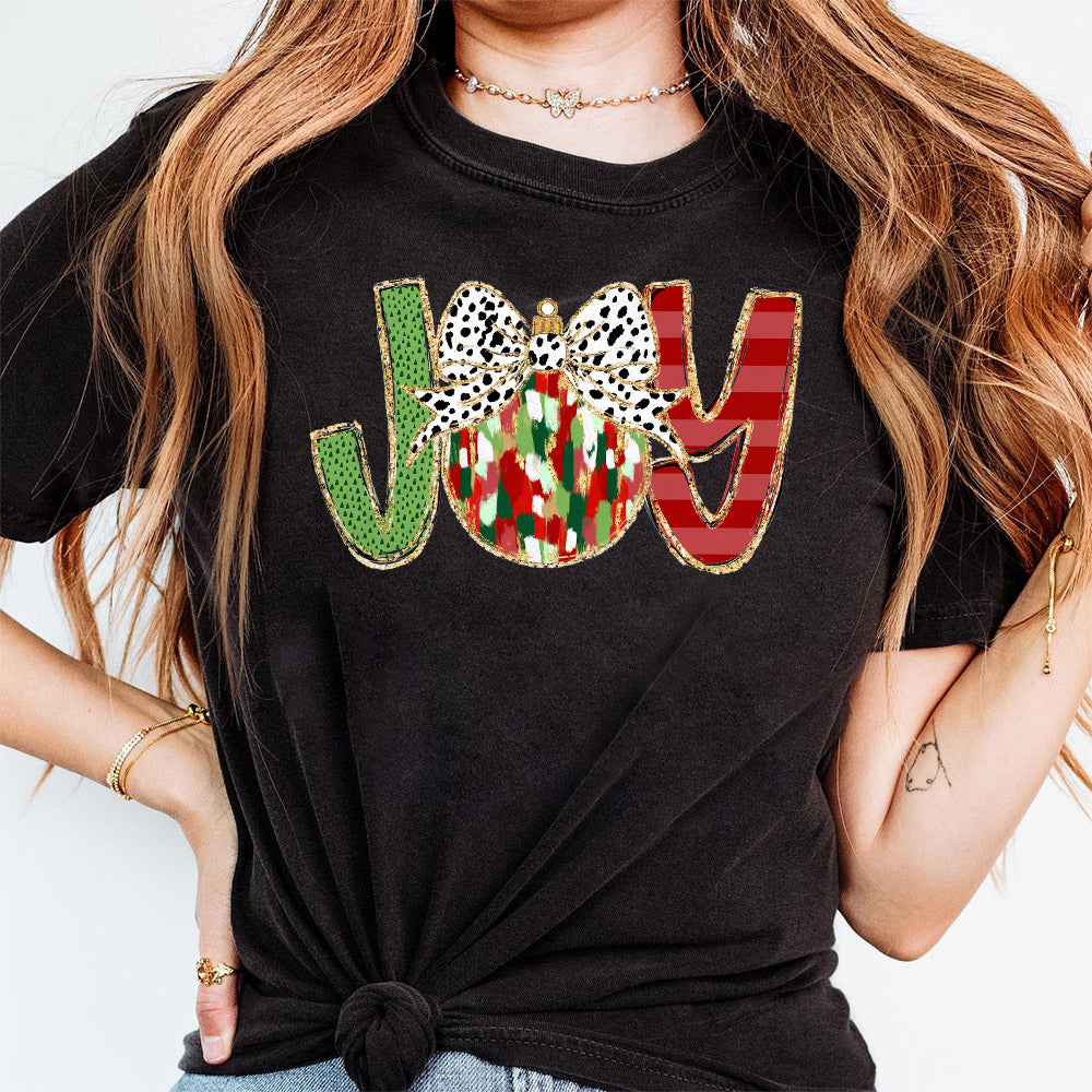 JOY Colorful Coquette glitter Christmas ornament png Christmas design dtf Christmas girls winter png santa design bow acrylic brushstroke S94