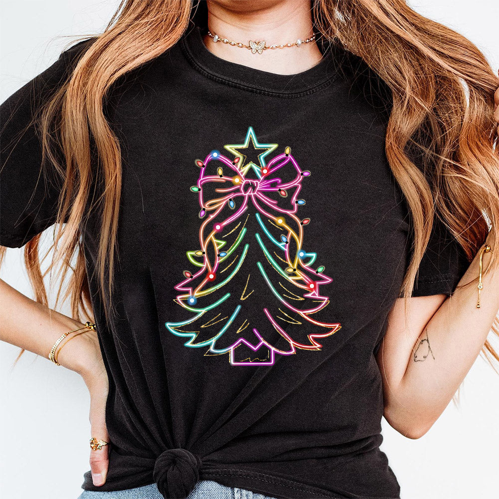Neon Coquette Christmas Tree png, Neon Christmas png, Colorful Christmas Tree png, Hand Drawn, Christmas Bow png, Merry and Bright S138 SNA