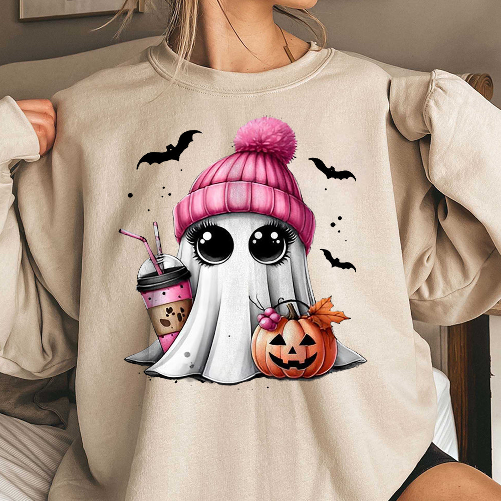 Pink Cute Ghost Coquette Bow Halloween Shirt, Halloween Ghosts Tshirt, Cute Ghost Shirt, Halloween Sweater, Halloween Party, Halloween Gift 1 FB2708