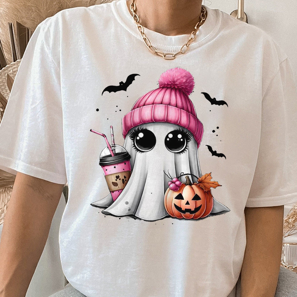 Pink Cute Ghost Coquette Bow Halloween Shirt, Halloween Ghosts Tshirt, Cute Ghost Shirt, Halloween Sweater, Halloween Party, Halloween Gift 1 FB2708