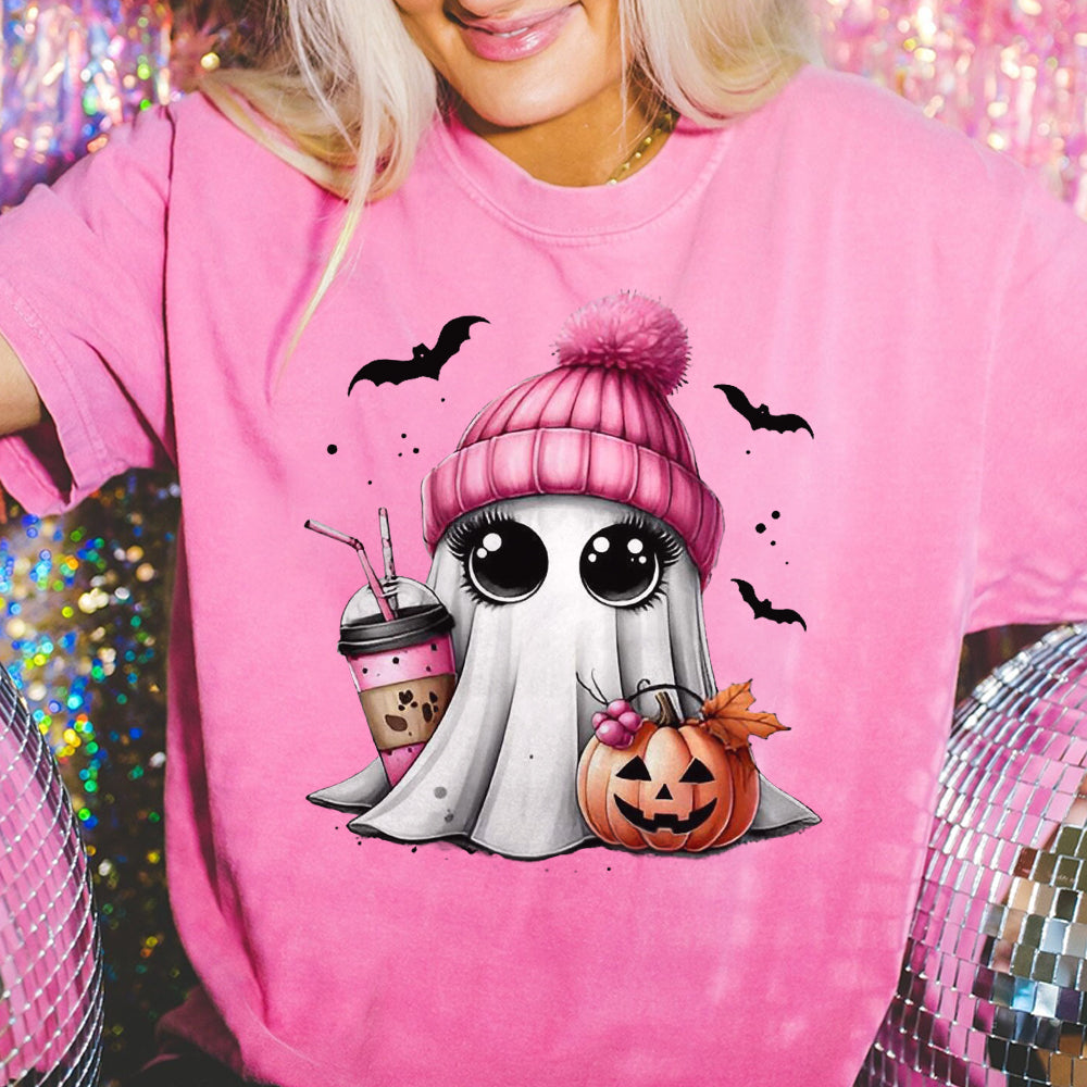 Pink Cute Ghost Coquette Bow Halloween Shirt, Halloween Ghosts Tshirt, Cute Ghost Shirt, Halloween Sweater, Halloween Party, Halloween Gift 1 FB2708