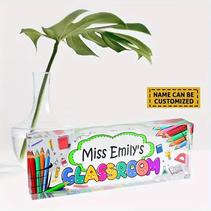 Customizable Acrylic Teacher Desk Sign - Miss Emily's Classroom Decorative Plaque, TC31J7