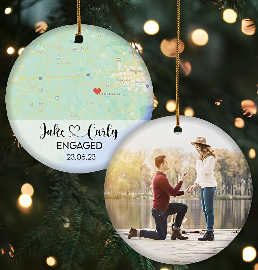 Personalized First Engagement Xmas Ornament 2024 Where We First Met, Custom Photo Our First Christmas As Mr and Mrs 2024 ORN2509