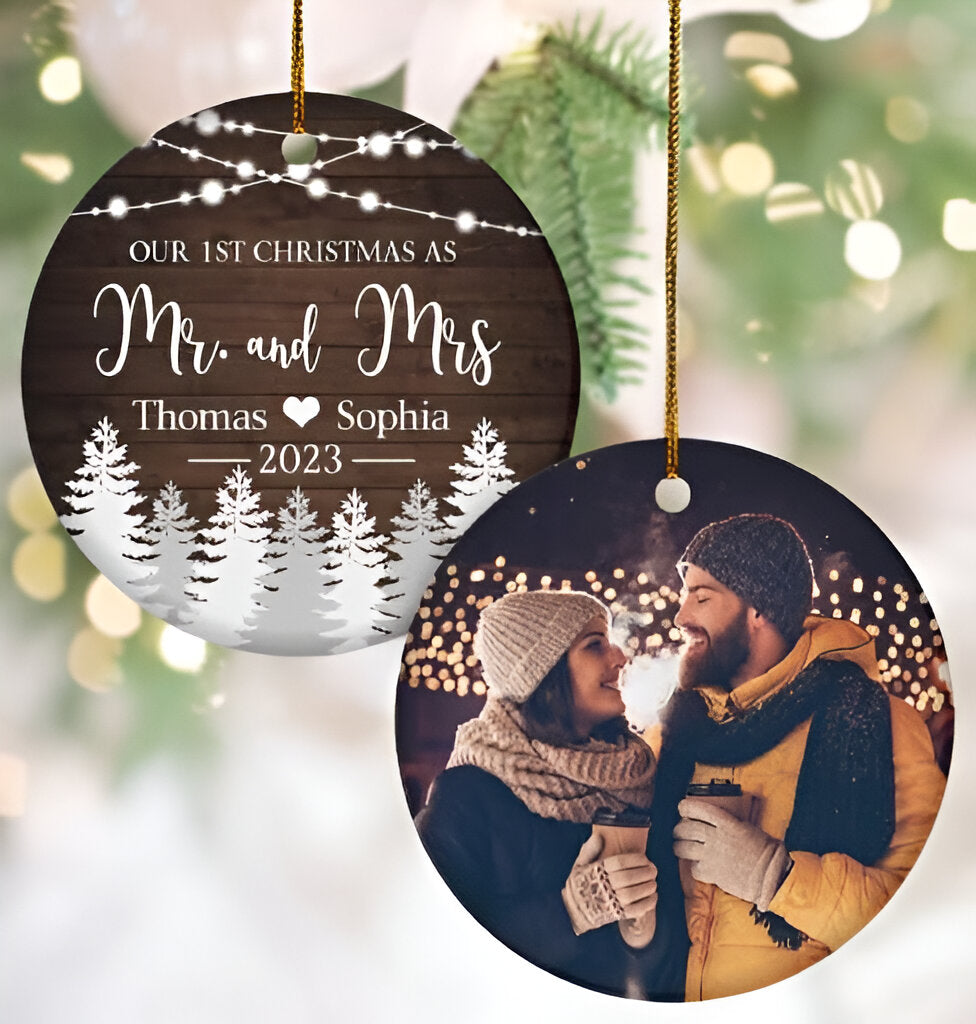Personalized Our 1st Christmas As Mr and Mrs Ornament 2024, Custom Photo 1st Christmas Married Ornament 2024 ORN2509
