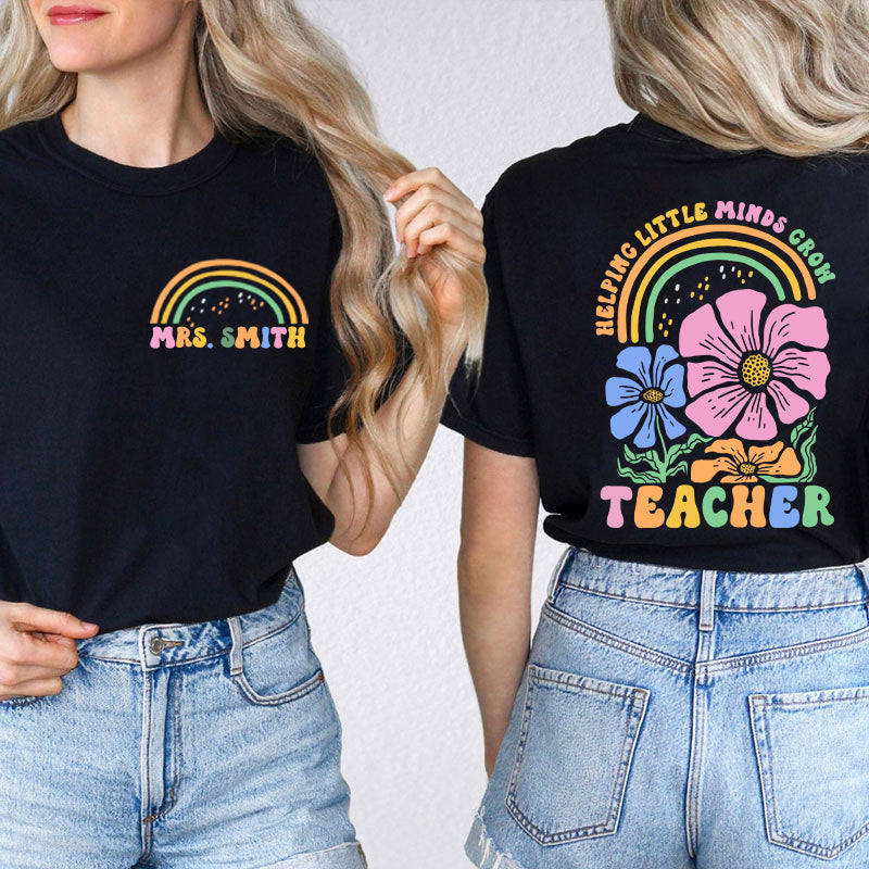 Personalized Teacher's Name And Grade Cartoon Pencil Font Design Teacher Two Sided T-Shirt 2MAT68