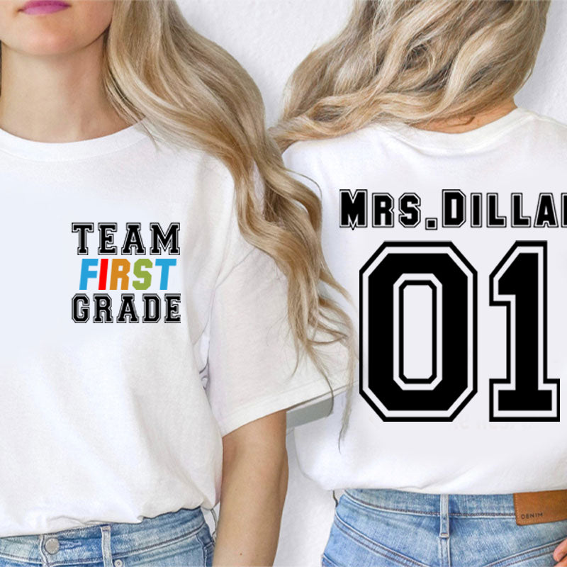 Personalized Retro Team Grade Teacher Two Sided T-Shirt 2MAT88
