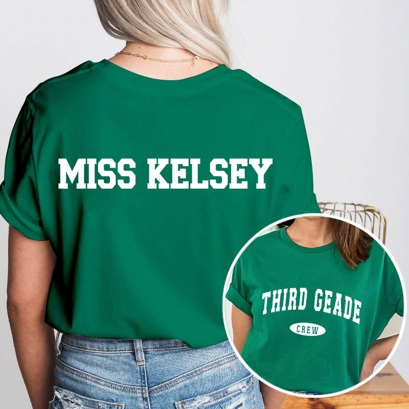 Personalized Teacher's Name Pink Hat Teacher Two Sided T-Shirt 2MAT68