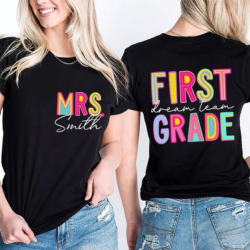 Personalized Teacher's Name And Grade Lightning Pencil Print Teacher Two Sided T-Shirt 2MAT68