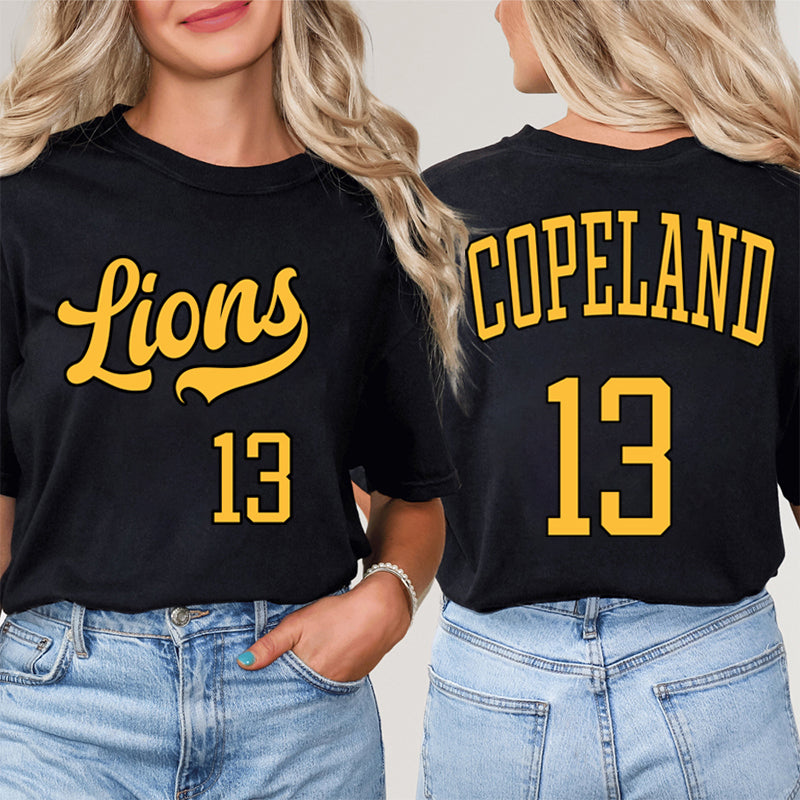 Personalized Mascot And Your Number Simple Font Design Teacher Two Sided T-Shirt 2MAT88