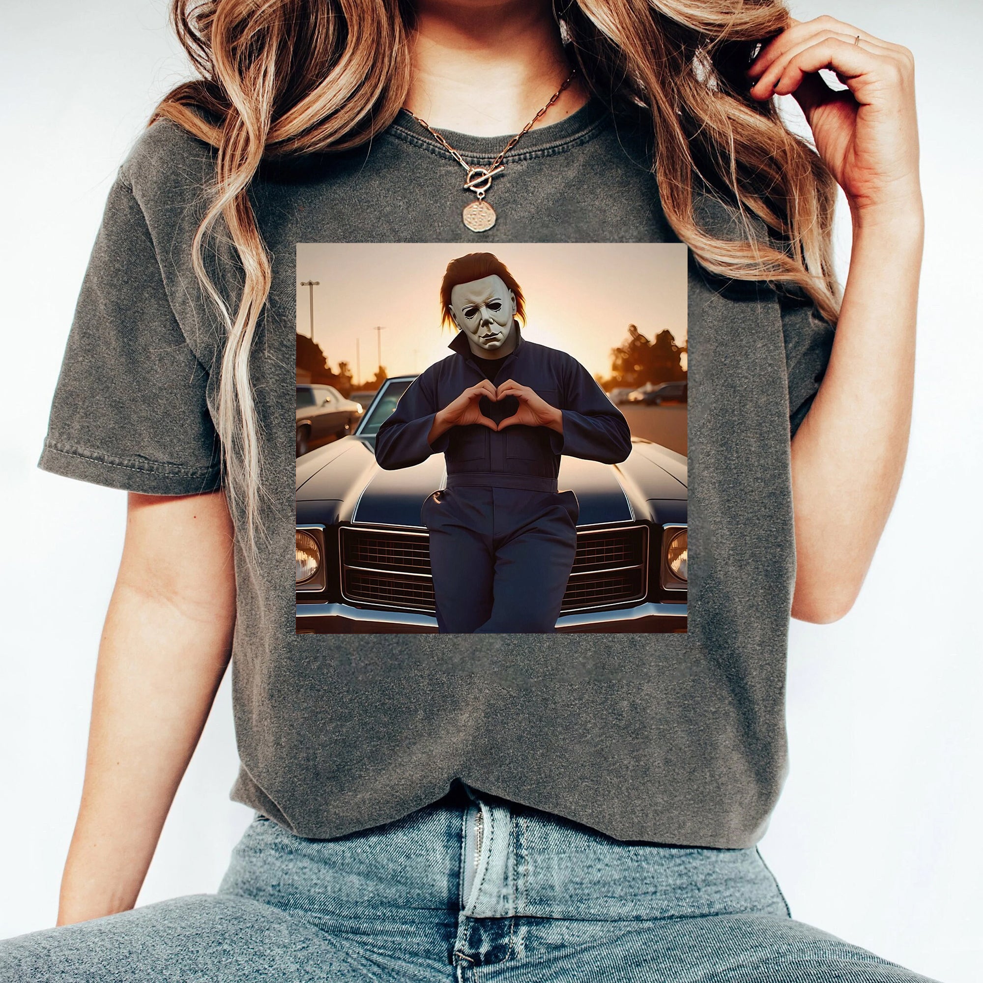 Michael Myers Heart Hands Halloween Unisex Garment-Dyed T-shirt GGG