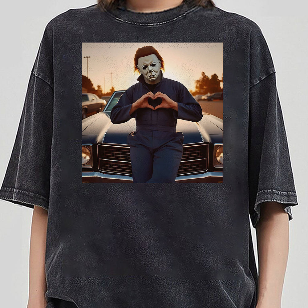 Michael Myers Heart Hands Halloween Unisex Garment-Dyed T-shirt GGG