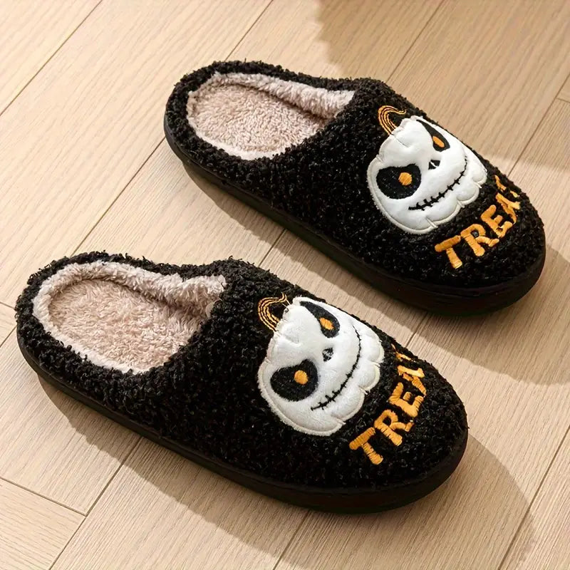 Men's Halloween Style Devil Pumpkin Pattern Fuzzy Slippers, Comfy Non Slip Casual Durable Thermal Slides, Men's Winter Indoor Footwear SL0808 10