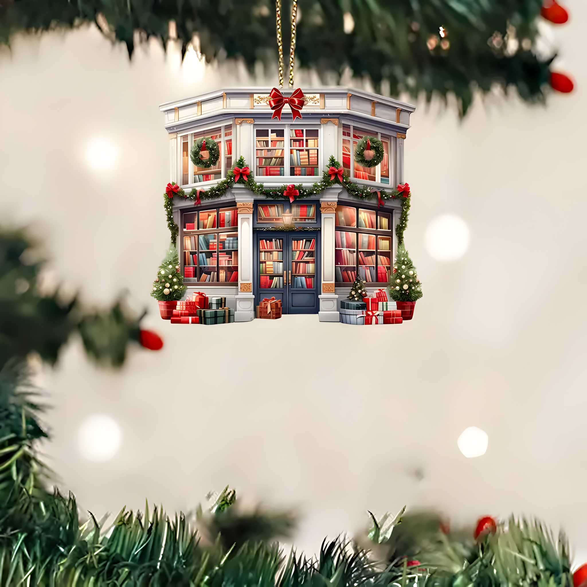 Personalized Classic Bookstore Ornament - Unique 2D Acrylic Hanging Decoration for Christmas Tree, Ideal Gift for Book Club Members, Book Lovers, Bookworms, and Librarians ORN2709