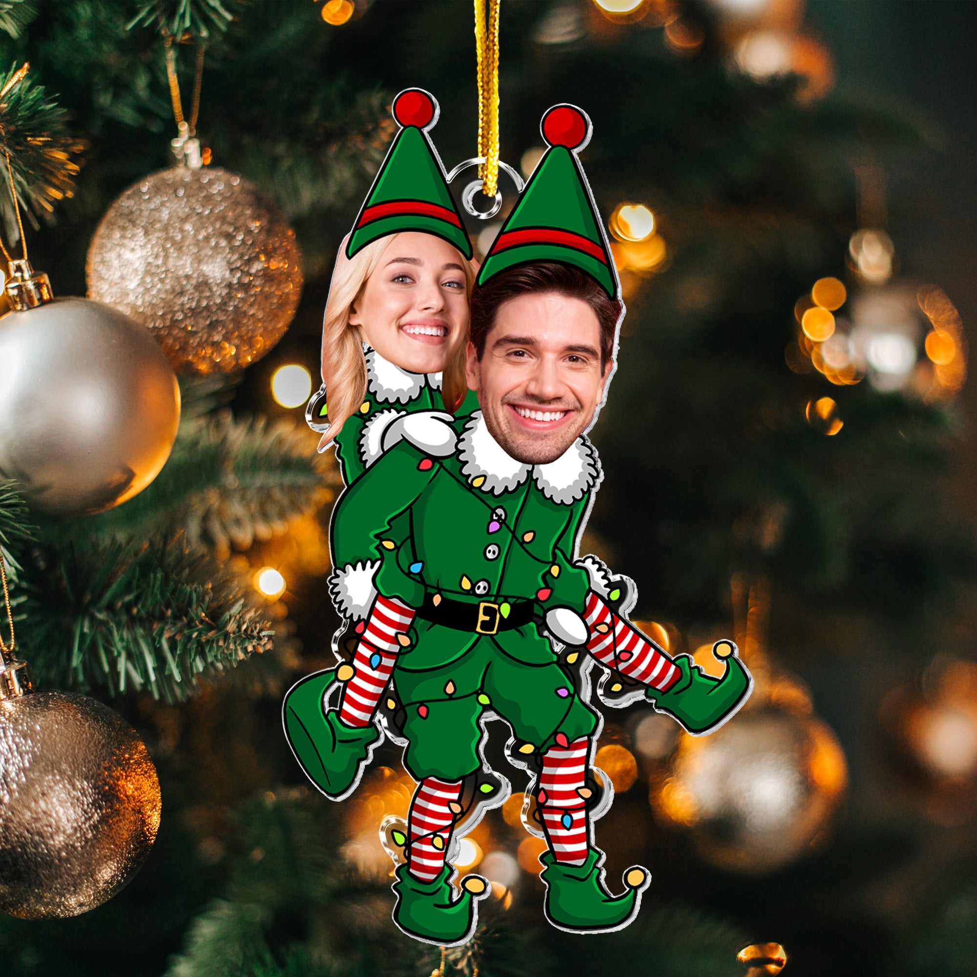 Couple Funny Elf - Personalized Acrylic Photo Ornament ORNA1210