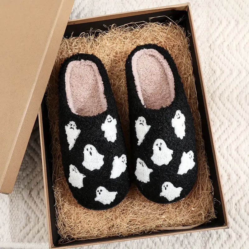 Women's Cozy Halloween Ghost Indoor Slippers - Warm Plush Slip-On House Shoes, Winter & Autumn SL0808 13