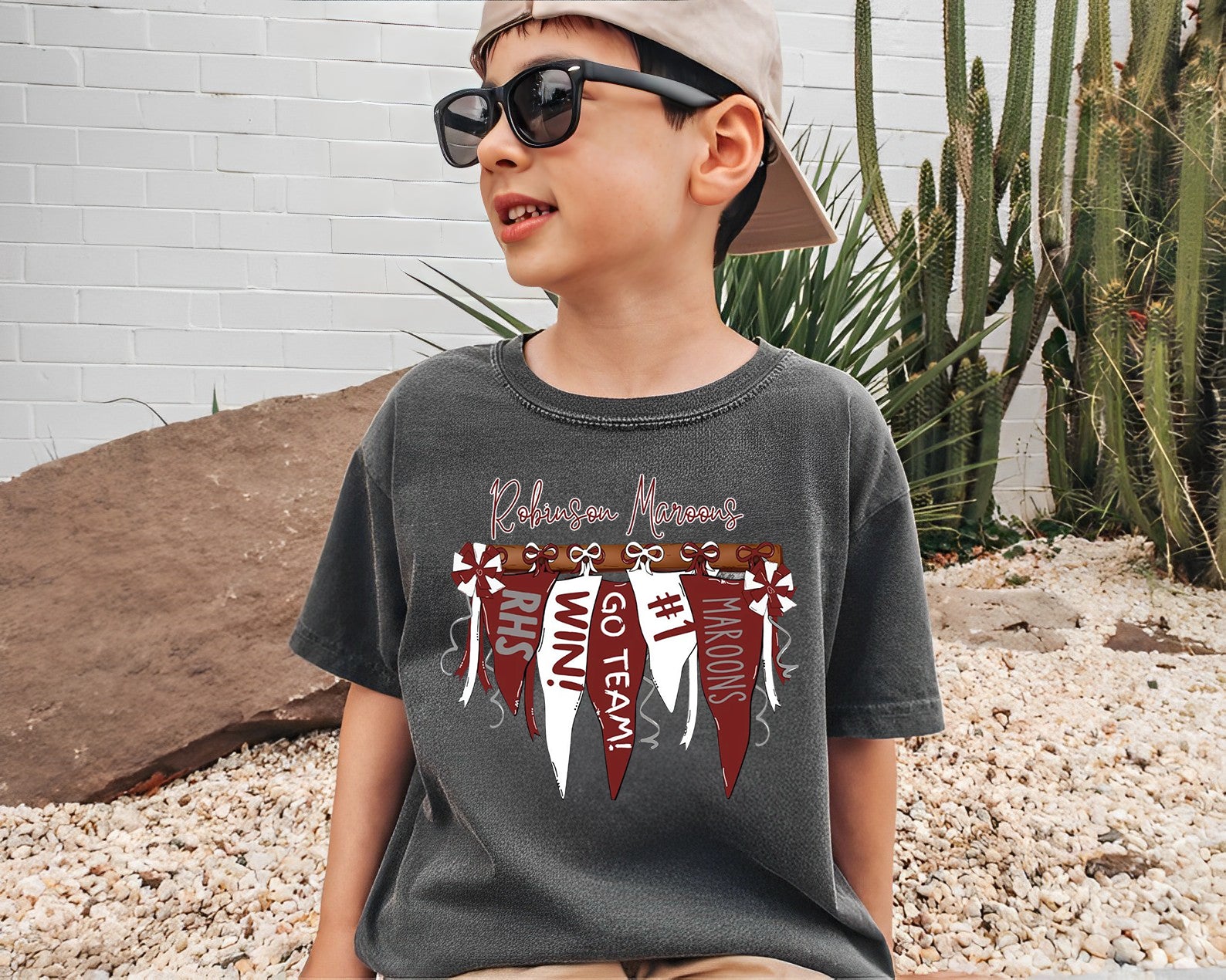 Robinson Maroons Pennant Banner Flag Shirt, Custom Spirit Tee, Custom Colors, Mascot, Custom School Name, Unisex Fit Bella Brand Shirt  TD0809 06