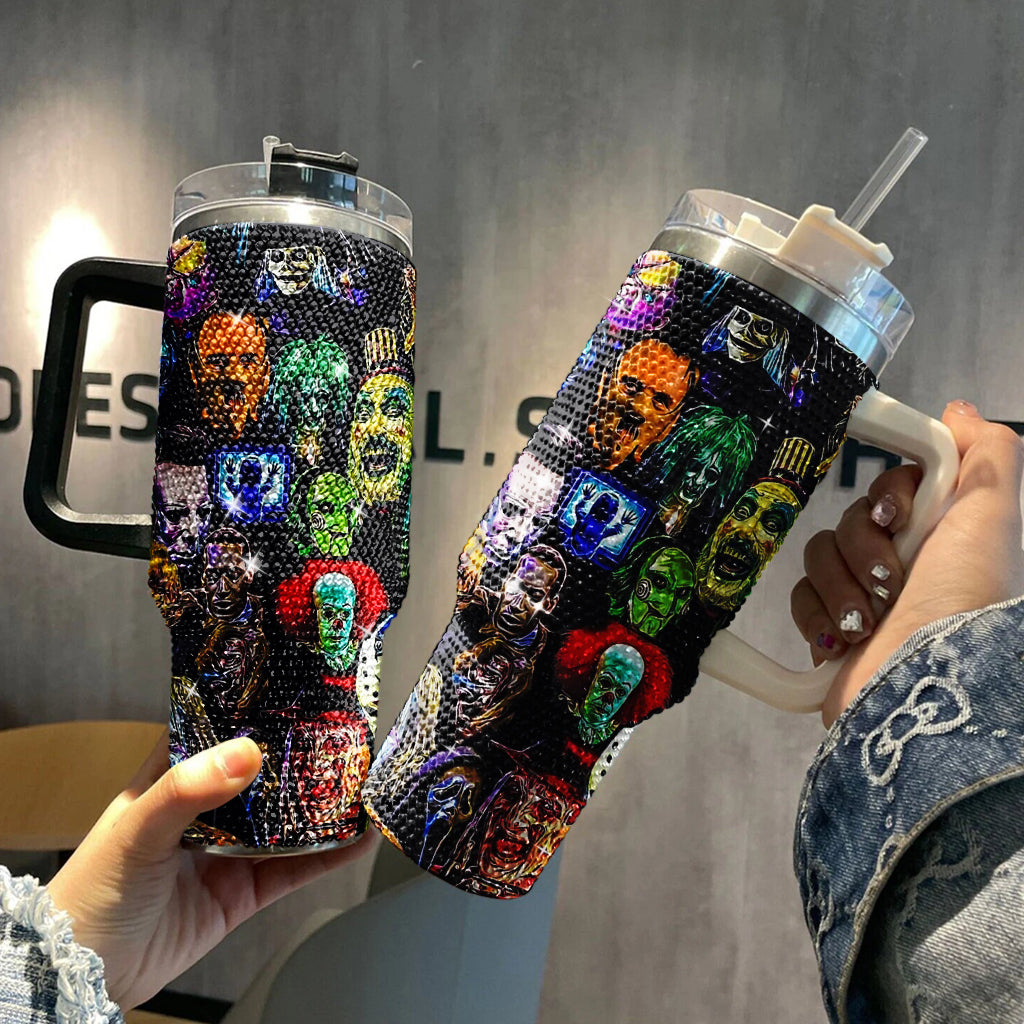 Horror Bling Ghost 40oz Cup with Lid and Straw, Halloween Horror Movie Characters Tumbler 40oz, Horror Friends Halloween Creepy Tumblers TUM2908