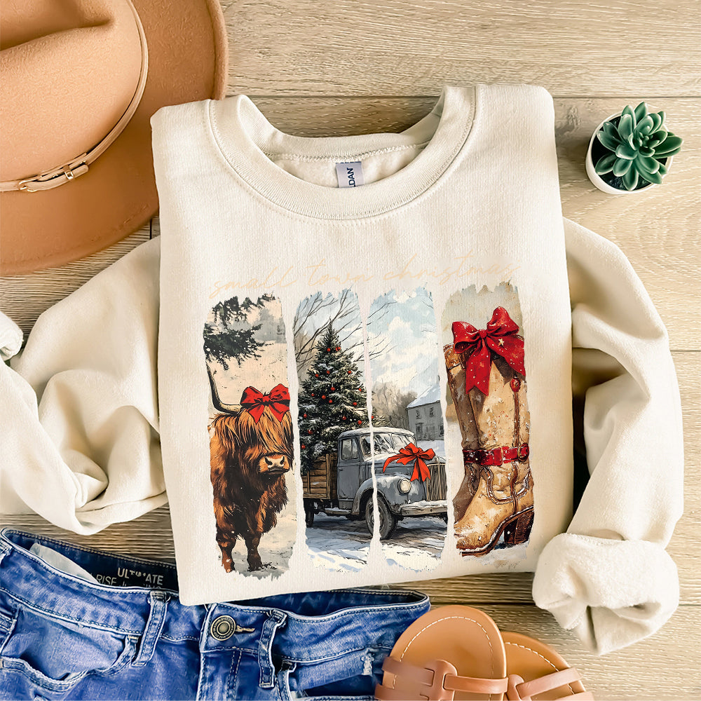 Vintage small town christmas PNG, Cowgirl Png, Small town girl Christmas PNG, highland cow Christmas png, Christmas western png S108