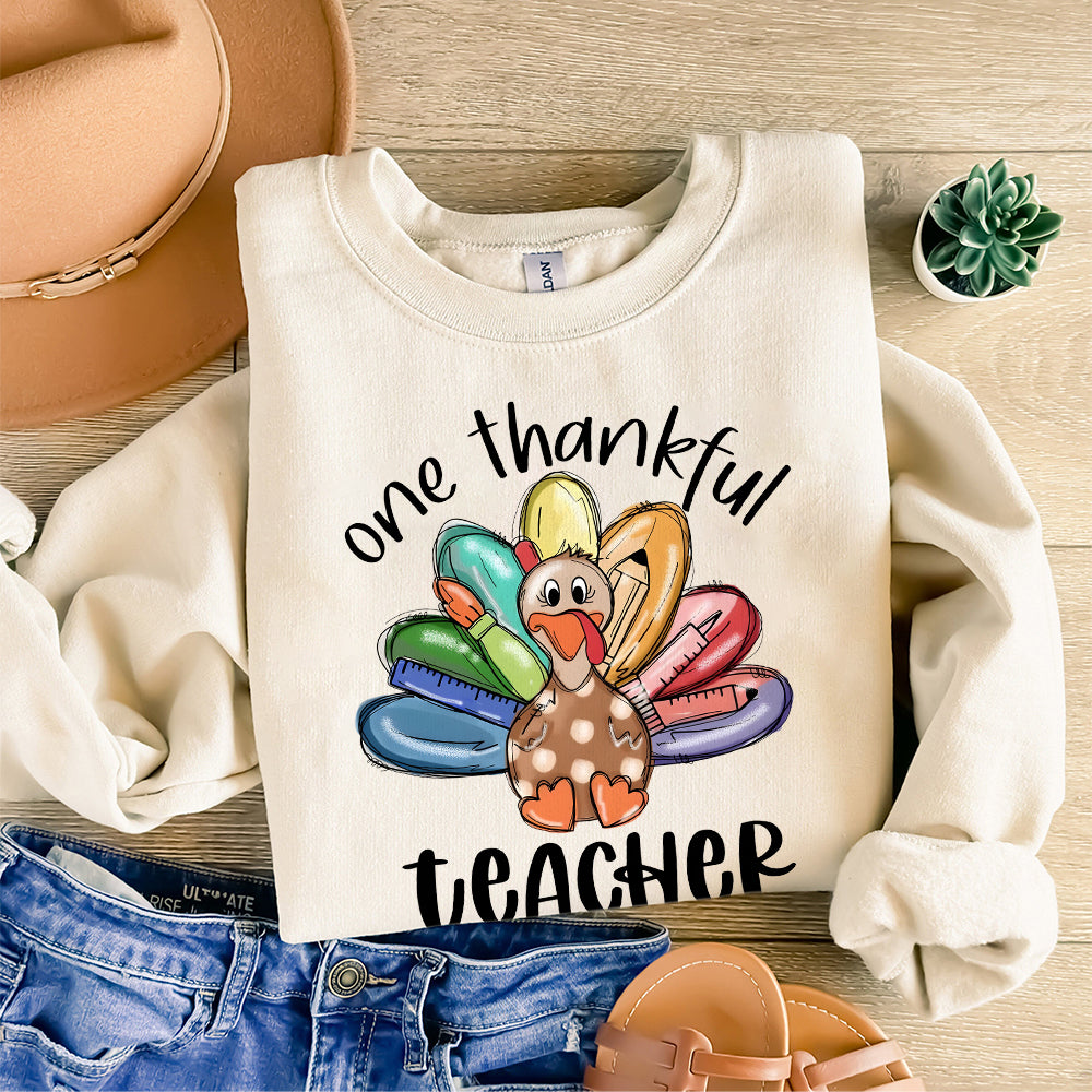 One Thankful Teacher Png, Teacher Thanksgiving Turkey Png, Cute Crayon Pencil Teacher Png, Thankful Teacher Png, Teacher Thanksgiving Png S168 SNA