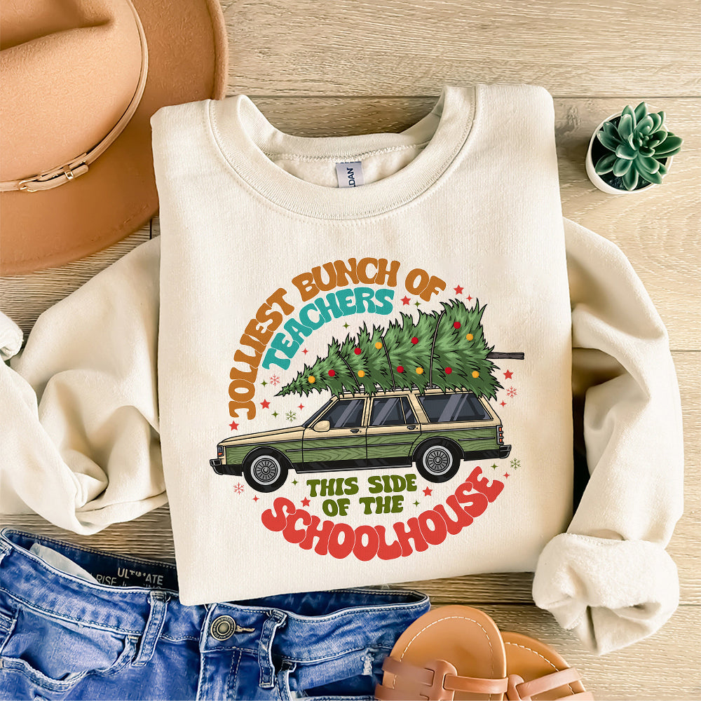 Funny Christmas Teacher PNG,Jolliest Bunch of Teachers,Groovy Holiday Teacher Shirt Sublimation,Holly Jolly Schoolhouse Vacation clipart,Svg S254 111124