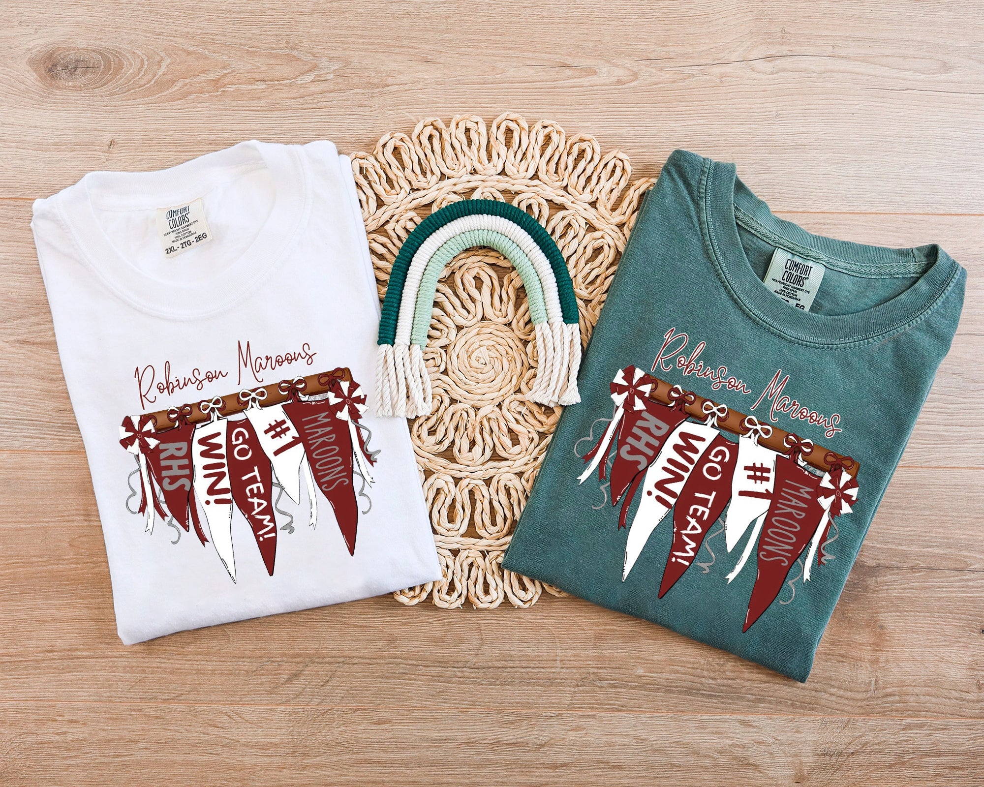 Robinson Maroons Pennant Banner Flag Shirt, Custom Spirit Tee, Custom Colors, Mascot, Custom School Name, Unisex Fit Bella Brand Shirt  TD0809 06