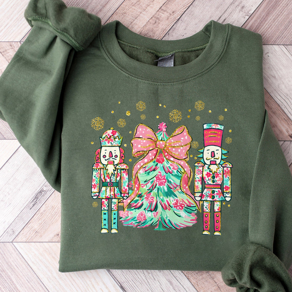 Pink floral christmas coquette png bundle, Pink Green brushstroke merry png, christmas png, christmas tree png, nutcracker png, Floral cross PNG1510 07 6 NPN