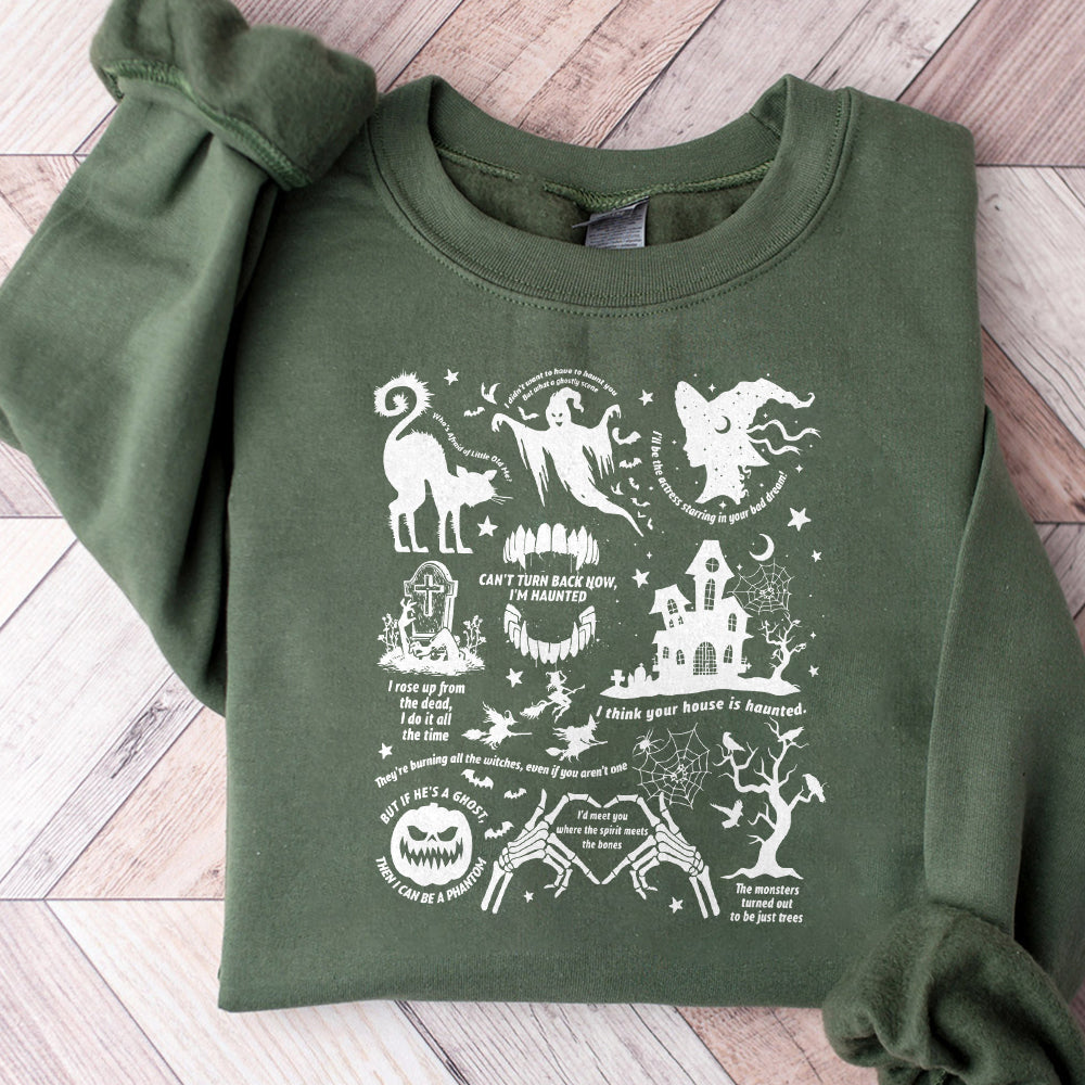 Spooky Halloween Crewneck SweatPng  Swift Lyrics Collage with Halloween Symbols & Lyrics  Cozy Swiftie Fall Apparel PNG0710 12 2 NPN