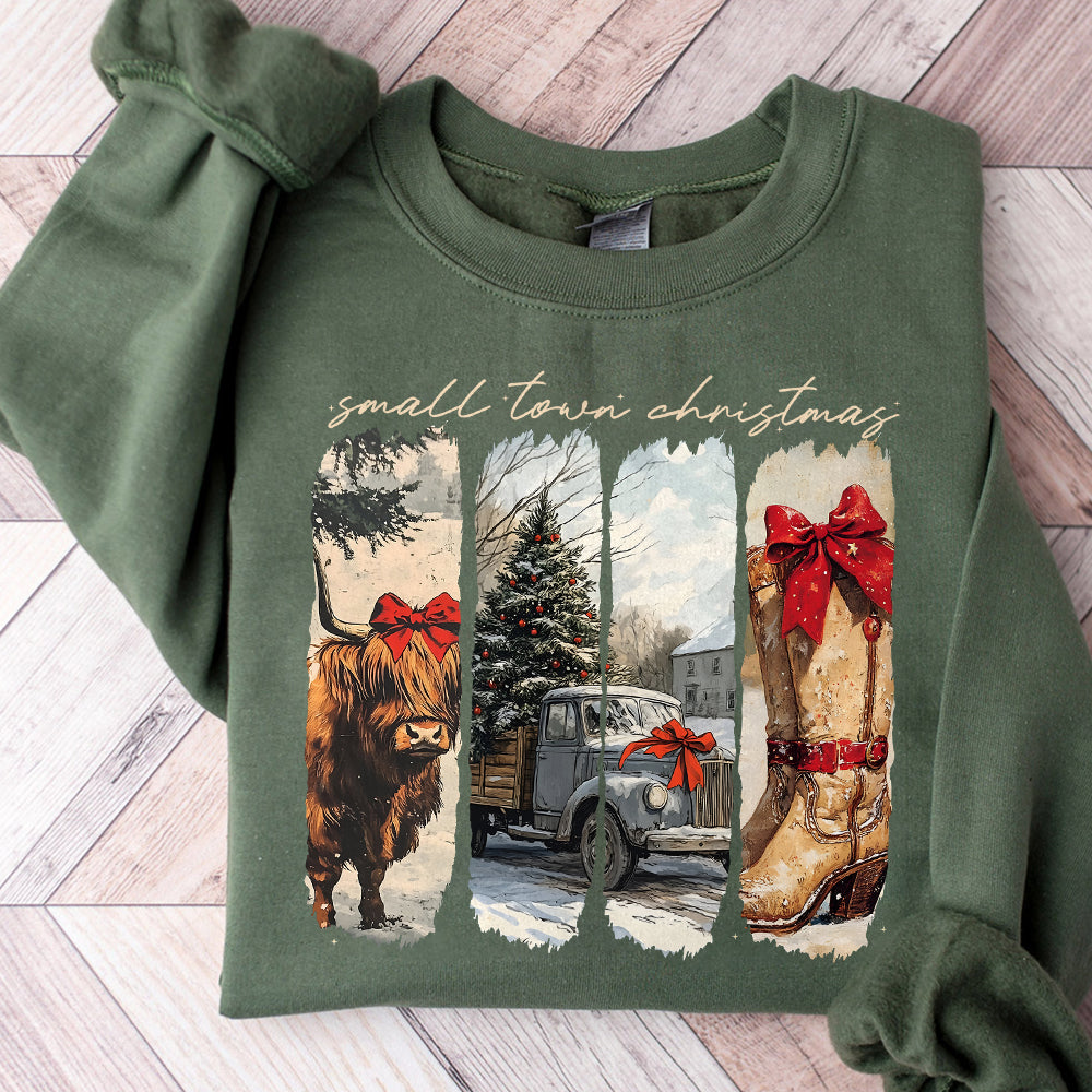 Vintage small town christmas PNG, Cowgirl Png, Small town girl Christmas PNG, highland cow Christmas png, Christmas western png S108