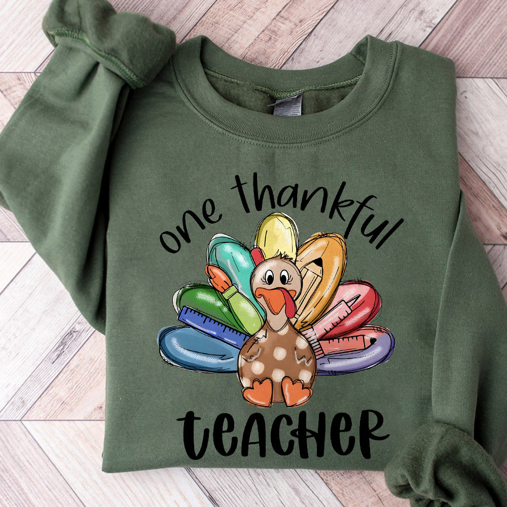 One Thankful Teacher Png, Teacher Thanksgiving Turkey Png, Cute Crayon Pencil Teacher Png, Thankful Teacher Png, Teacher Thanksgiving Png S168 SNA