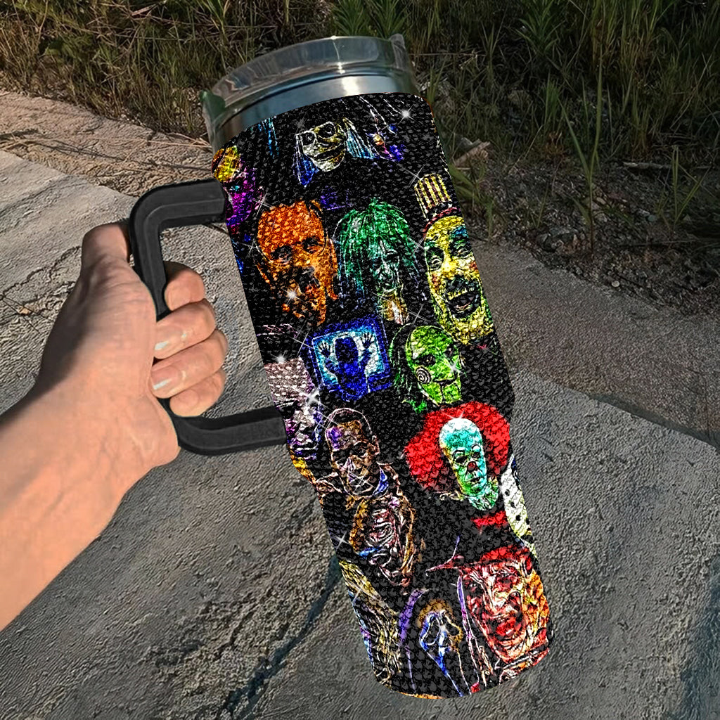Horror Bling Ghost 40oz Cup with Lid and Straw, Halloween Horror Movie Characters Tumbler 40oz, Horror Friends Halloween Creepy Tumblers TUM2908