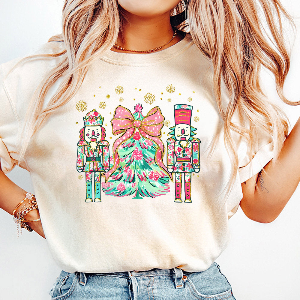 Pink floral christmas coquette png bundle, Pink Green brushstroke merry png, christmas png, christmas tree png, nutcracker png, Floral cross PNG1510 07 6 NPN