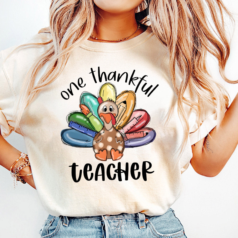 One Thankful Teacher Png, Teacher Thanksgiving Turkey Png, Cute Crayon Pencil Teacher Png, Thankful Teacher Png, Teacher Thanksgiving Png S168 SNA