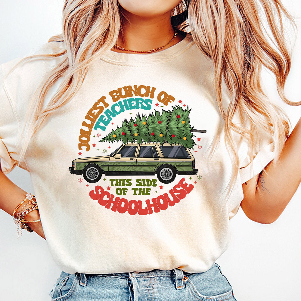 Funny Christmas Teacher PNG,Jolliest Bunch of Teachers,Groovy Holiday Teacher Shirt Sublimation,Holly Jolly Schoolhouse Vacation clipart,Svg S254 111124