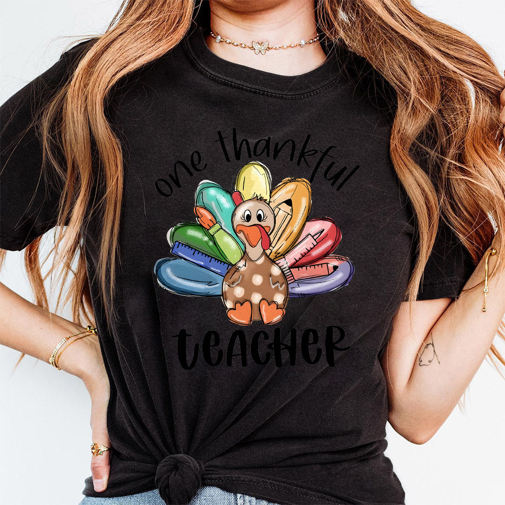 One Thankful Teacher Png, Teacher Thanksgiving Turkey Png, Cute Crayon Pencil Teacher Png, Thankful Teacher Png, Teacher Thanksgiving Png S168 SNA