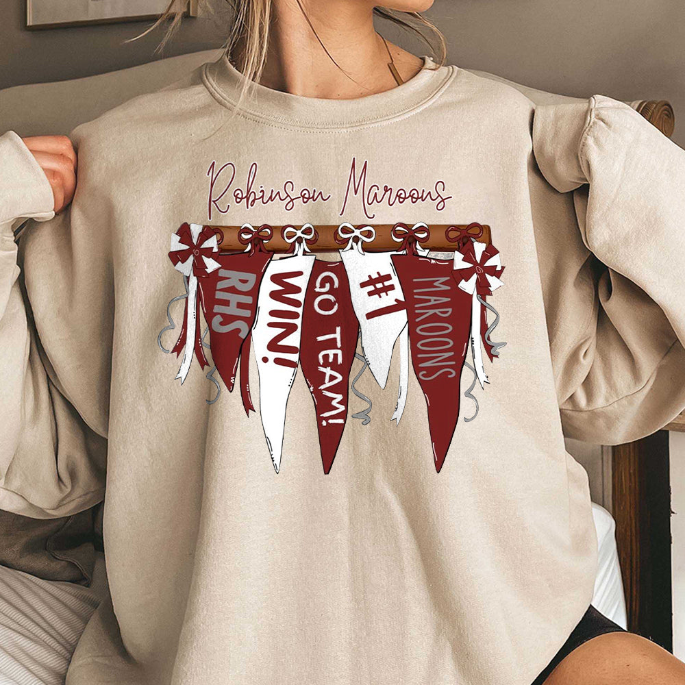 Robinson Maroons Pennant Banner Flag Shirt, Custom Spirit Tee, Custom Colors, Mascot, Custom School Name, Unisex Fit Bella Brand Shirt  TD0809 06