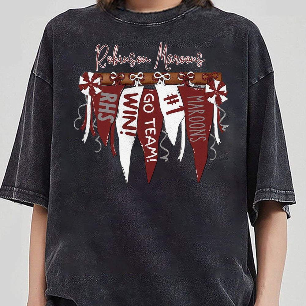 Robinson Maroons Pennant Banner Flag Shirt, Custom Spirit Tee, Custom Colors, Mascot, Custom School Name, Unisex Fit Bella Brand Shirt  TD0809 06