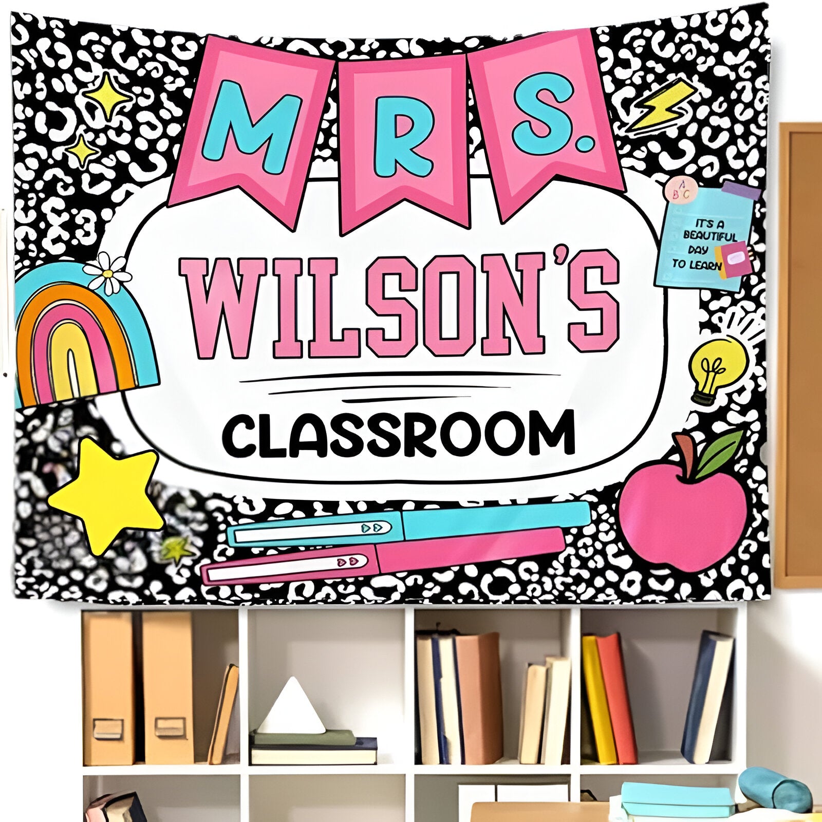 Composition Notebook Classroom Decor Welcome Tapestry Wall, Personalized Teacher Back To School Banner Tapestry Poster, Custom In This Classroom Banner 1st Day Of School Poster Tapes