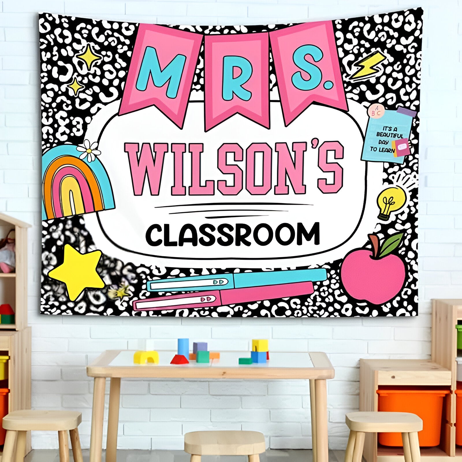 Composition Notebook Classroom Decor Welcome Tapestry Wall, Personalized Teacher Back To School Banner Tapestry Poster, Custom In This Classroom Banner 1st Day Of School Poster Tapes