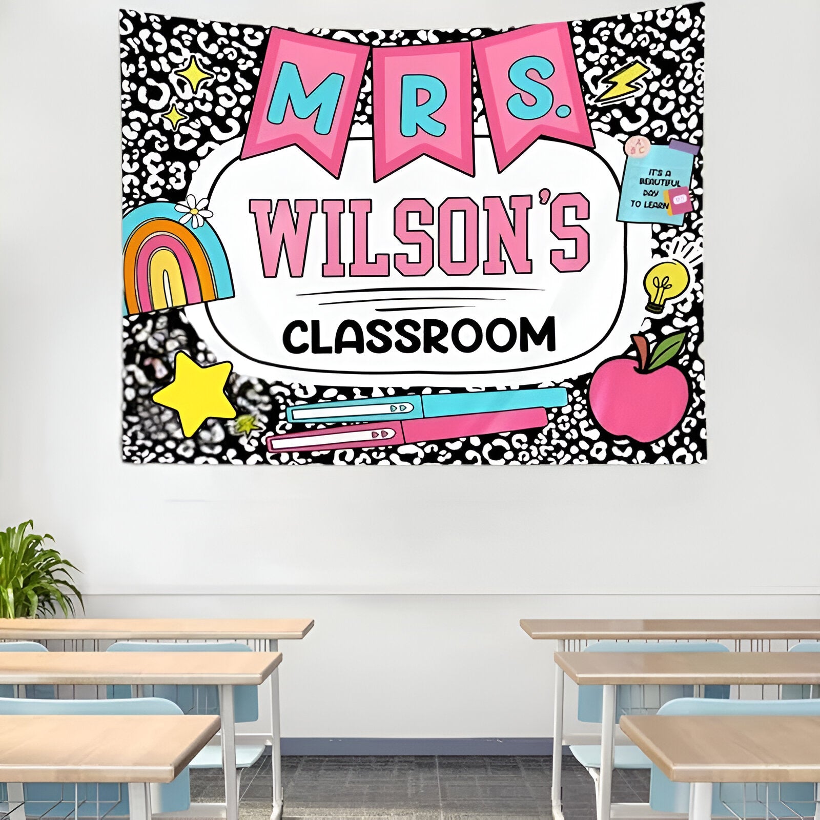 Composition Notebook Classroom Decor Welcome Tapestry Wall, Personalized Teacher Back To School Banner Tapestry Poster, Custom In This Classroom Banner 1st Day Of School Poster Tapes