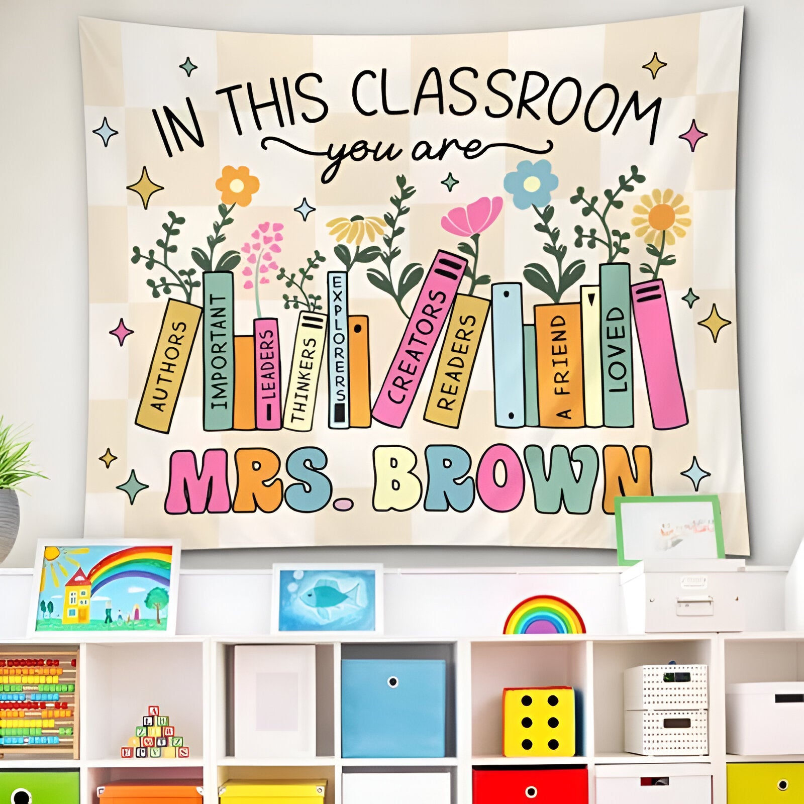 Groovy Classroom Tapestry For Teacher Classroom Decor Welcome Tapestry Wall, Personalized Teacher Back To School Banner Tapestry Poster, Custom In This Classroom Decor First Day Of School Tapes